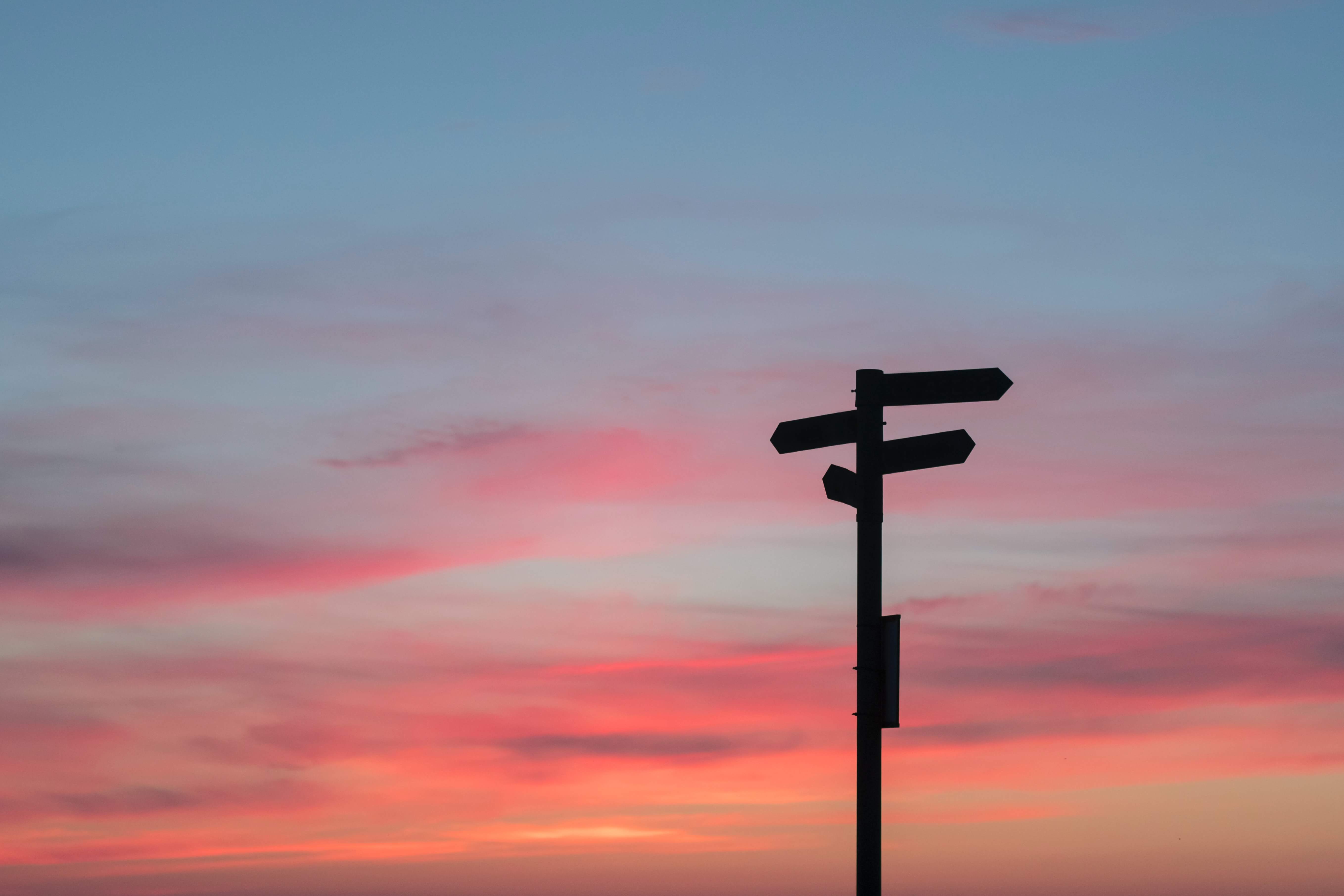 sign with wooden arrows pointing different directions 